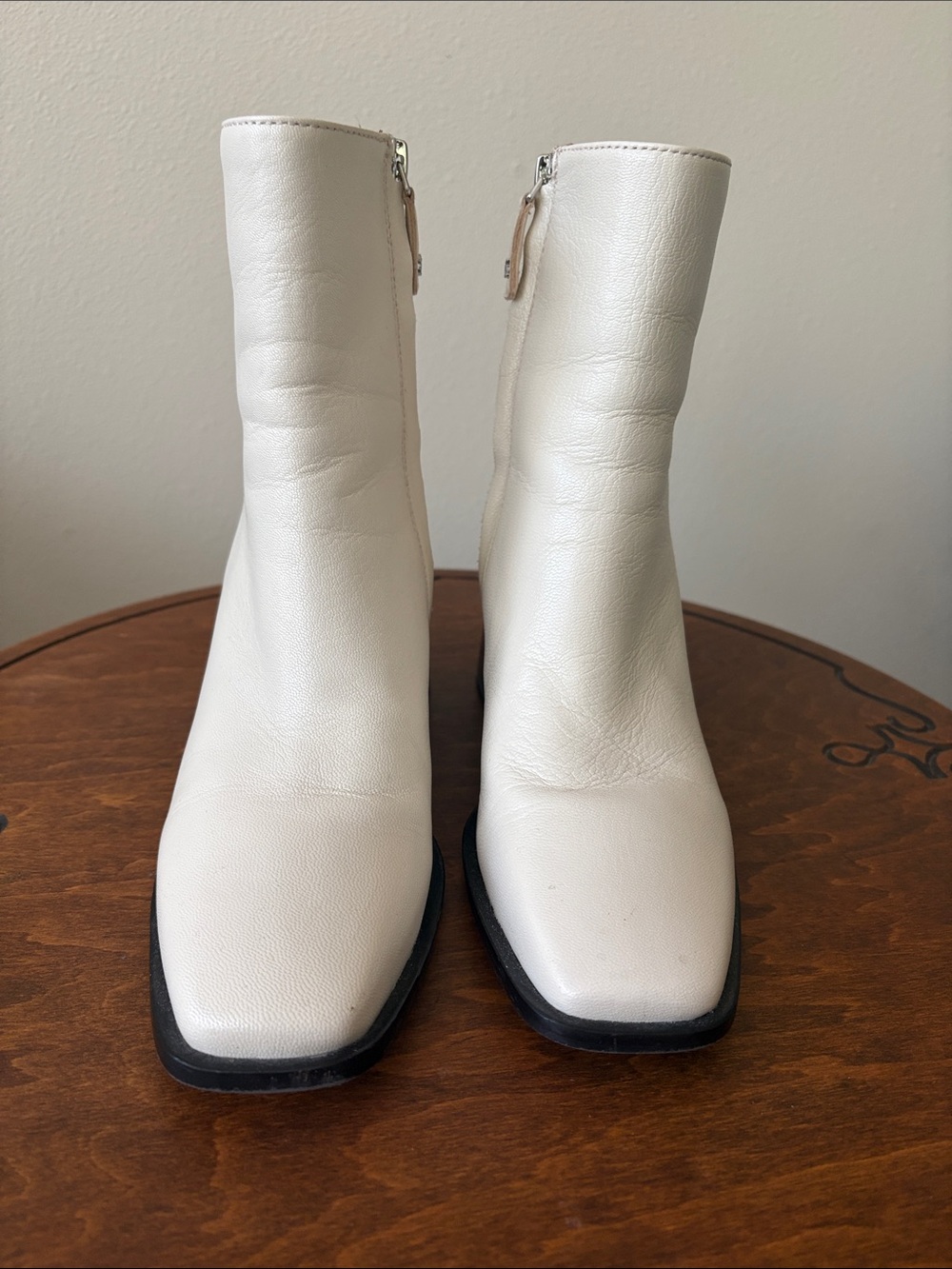 Sam Edelman White Leather Block Heel Ankle Boots